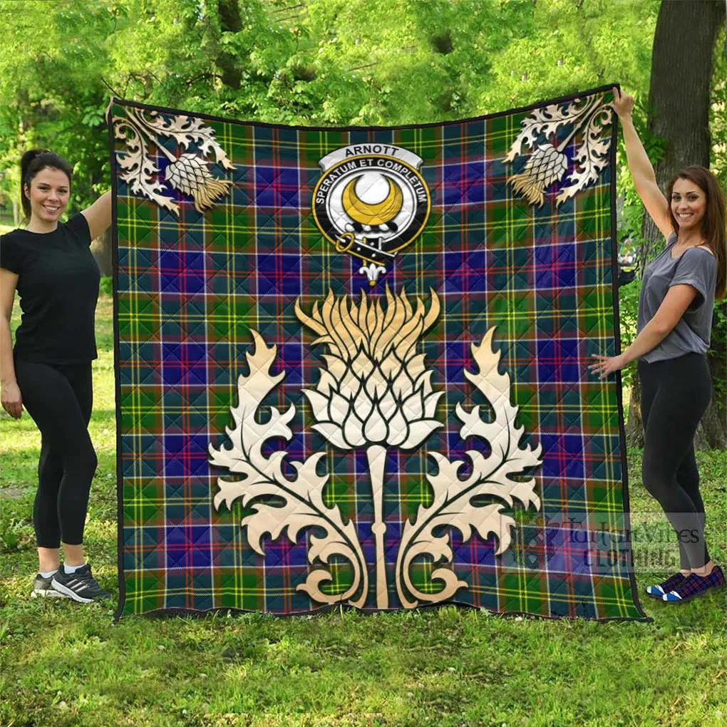 Arnott Tartan Quilt with Family Crest and Golden Thistle Style