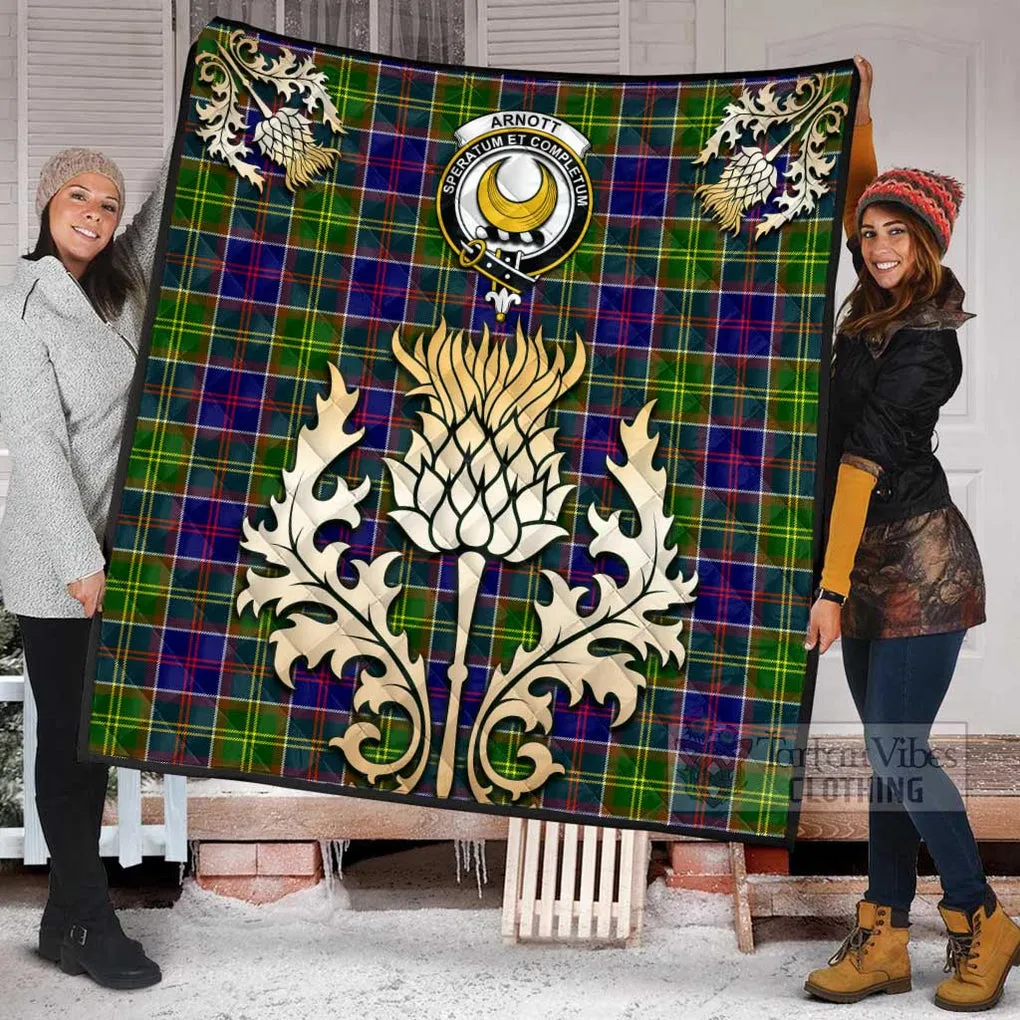 Arnott Tartan Quilt with Family Crest and Golden Thistle Style