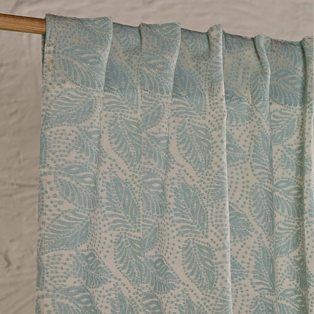 Handwoven Cotton Semi Sheer Curtain | 5/7 Feet | Cutwork Summer Leaves Pattern | Handmade In India