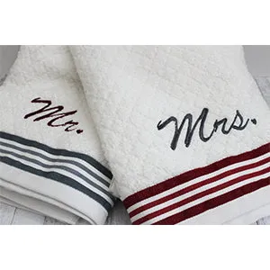 Mr. and Mrs. Bath Towels Set of 2 With or Without Color Band