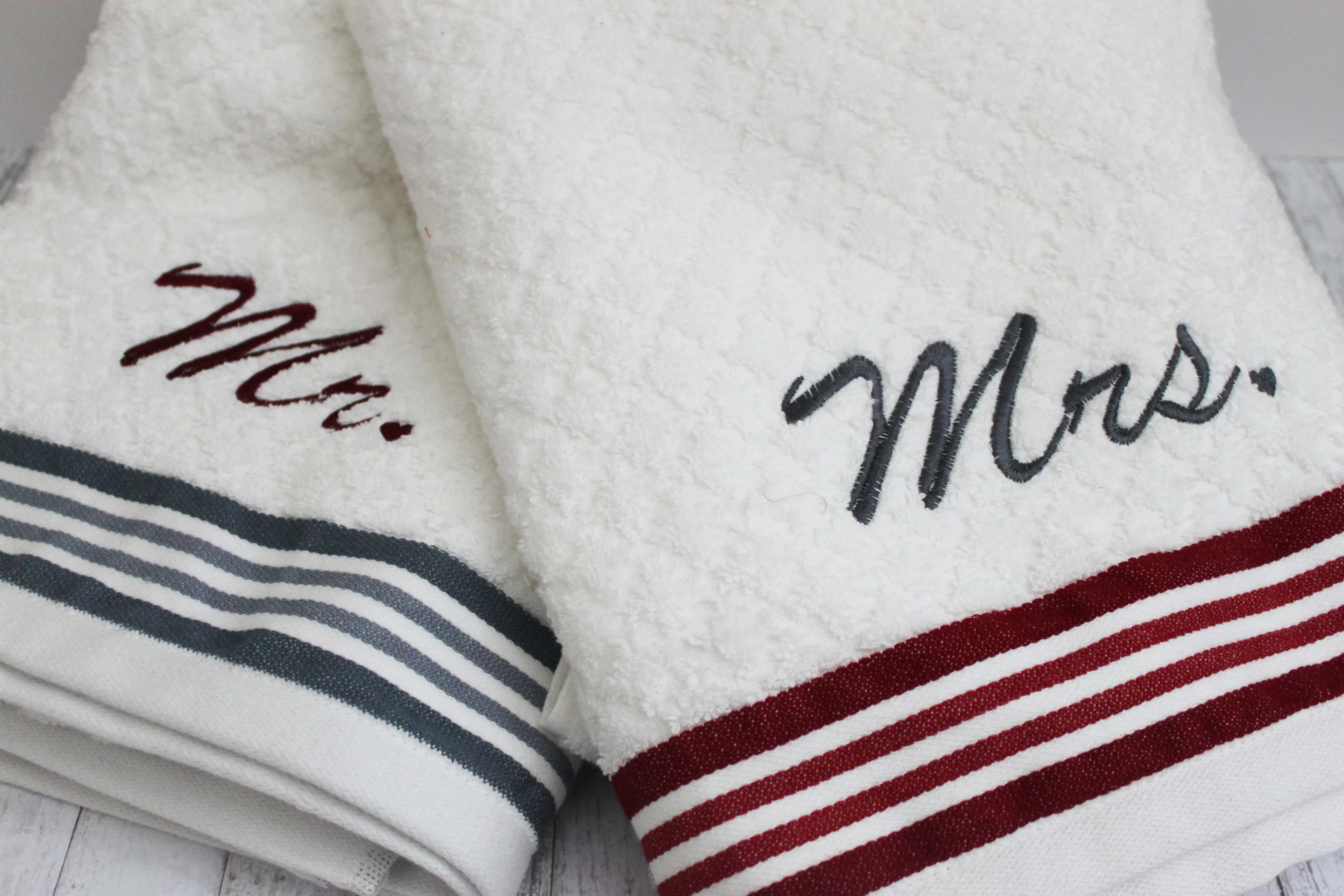Mr. and Mrs. Bath Towels Set of 2 With or Without Color Band