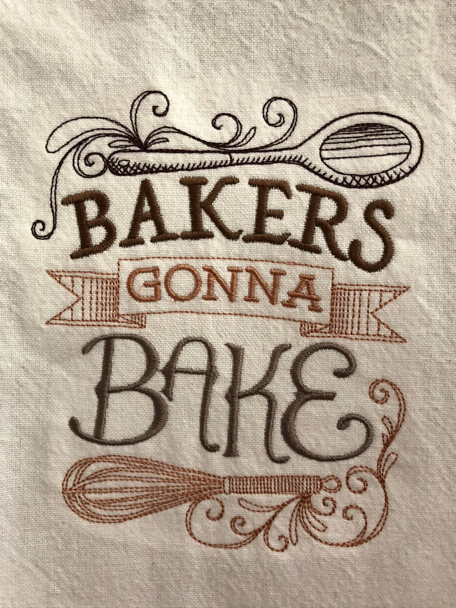 Sassy Embroidered Dish Towel. “Bakers Gotta Bake” Funny Saying on an old style Dish Towel