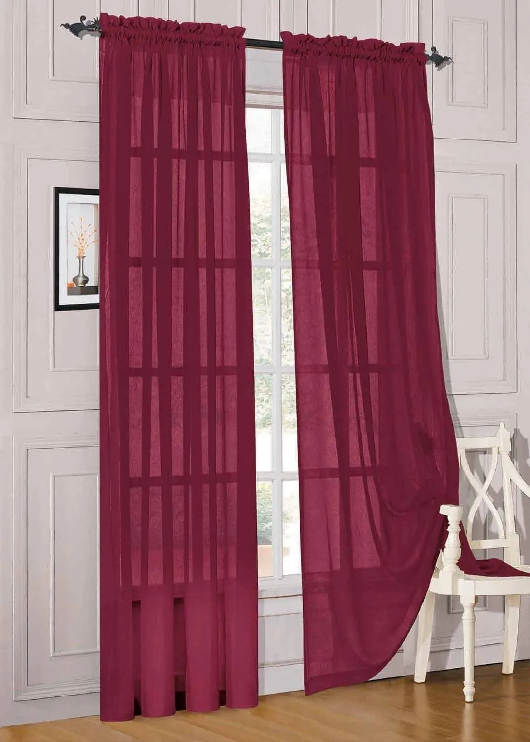 Window Curtains 2-Piece Sheer Panel with 2 inch Rod Pocket