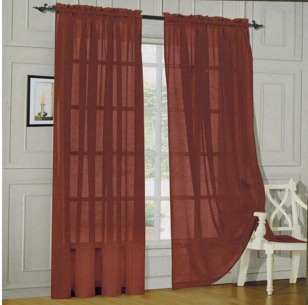 Window Curtains 2-Piece Sheer Panel with 2 inch Rod Pocket