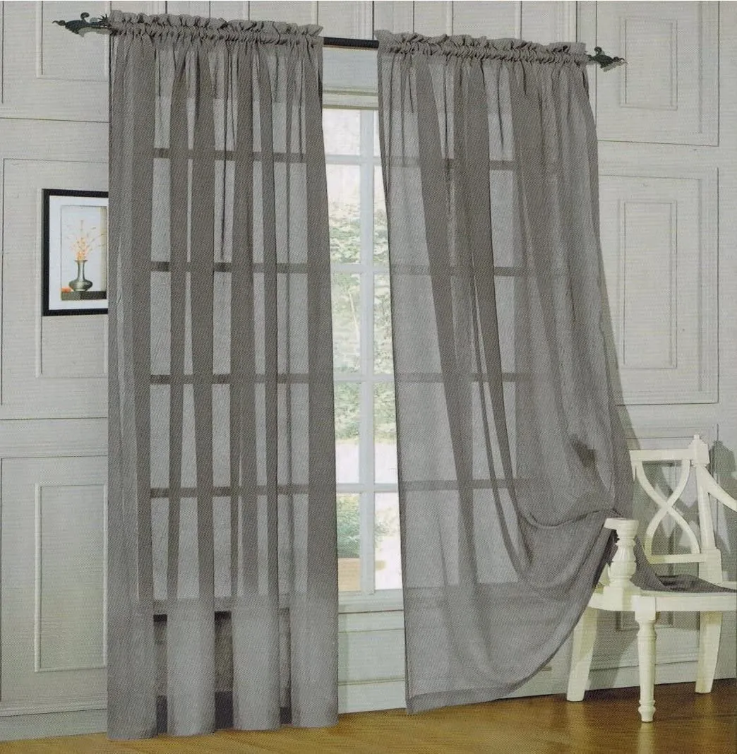 Window Curtains 2-Piece Sheer Panel with 2 inch Rod Pocket