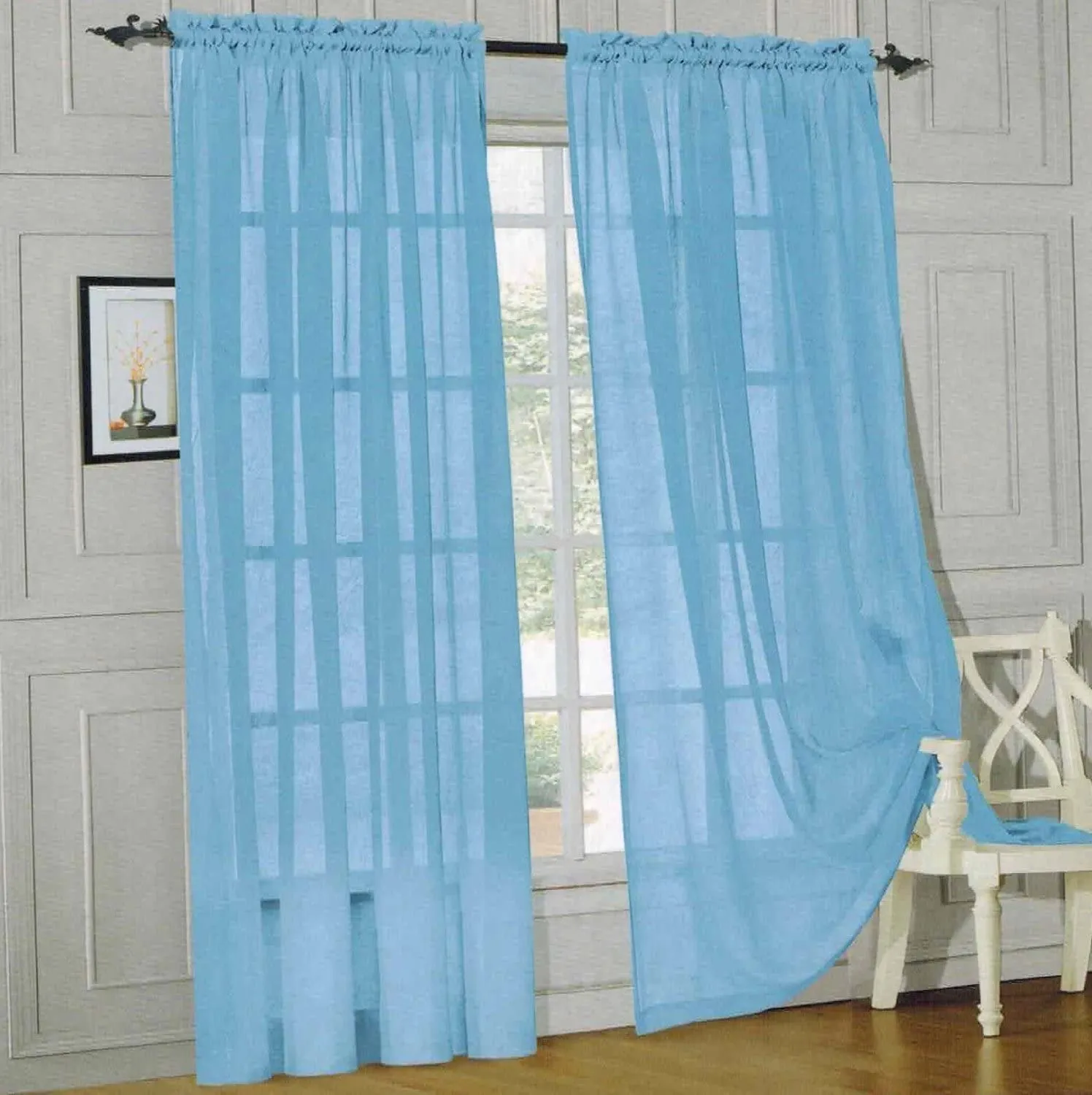 Window Curtains 2-Piece Sheer Panel with 2 inch Rod Pocket