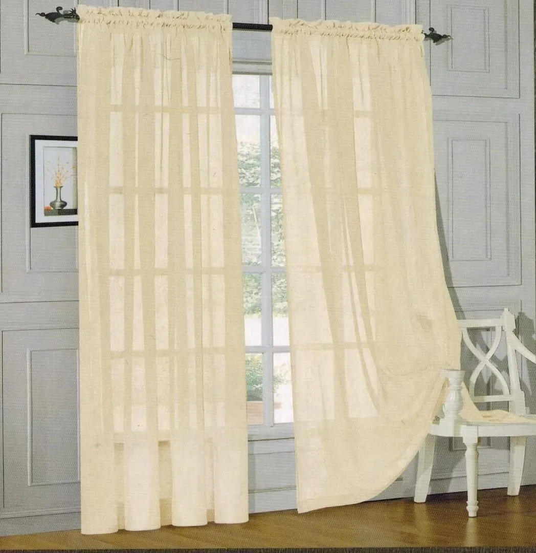 Window Curtains 2-Piece Sheer Panel with 2 inch Rod Pocket