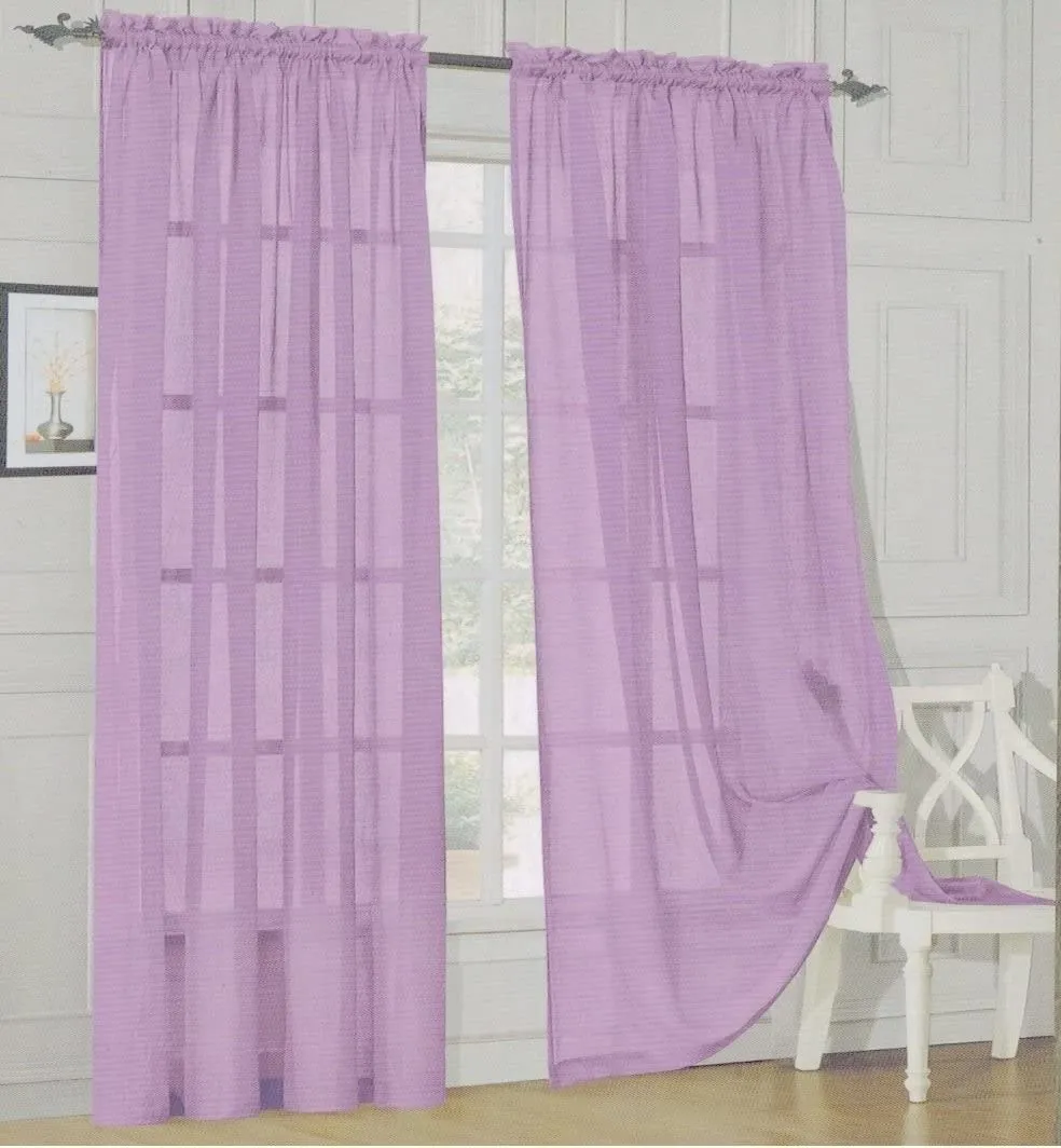 Window Curtains 2-Piece Sheer Panel with 2 inch Rod Pocket