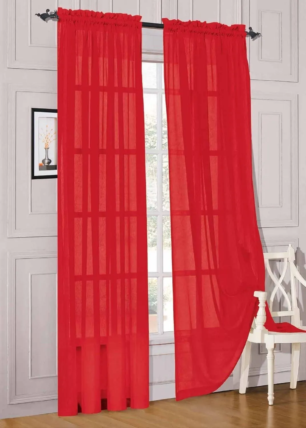 Window Curtains 2-Piece Sheer Panel with 2 inch Rod Pocket