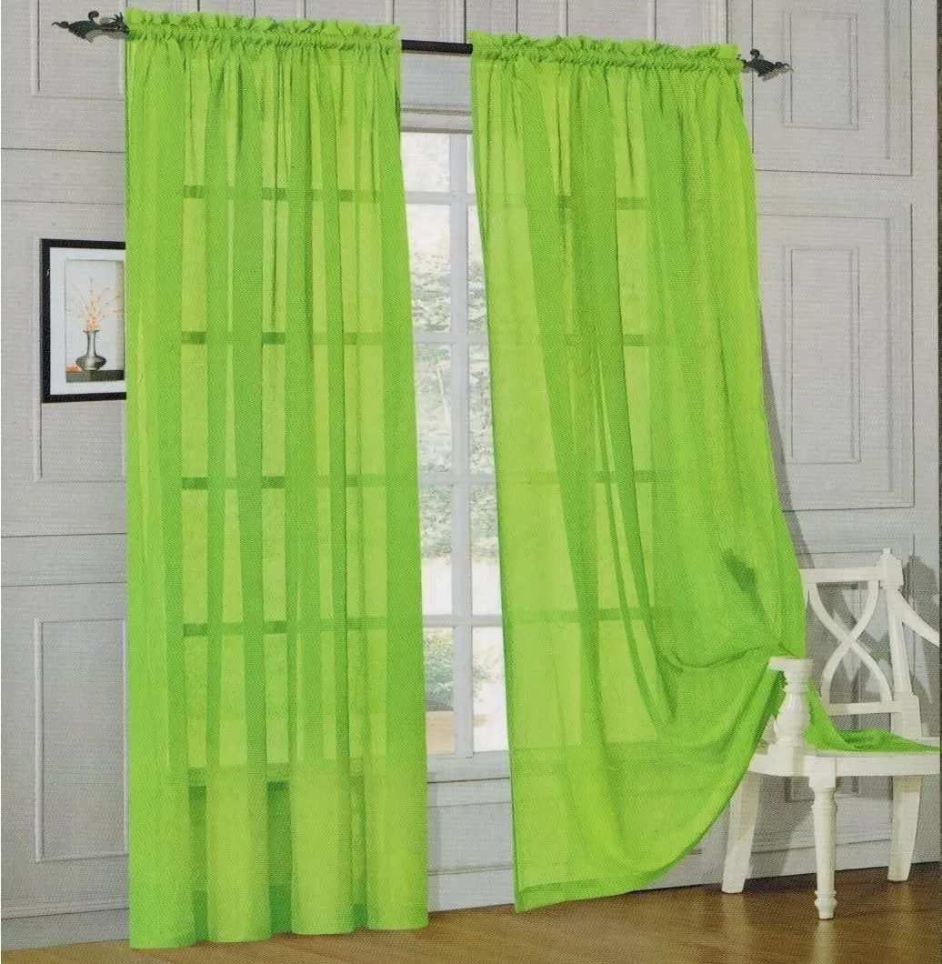 Window Curtains 2-Piece Sheer Panel with 2 inch Rod Pocket