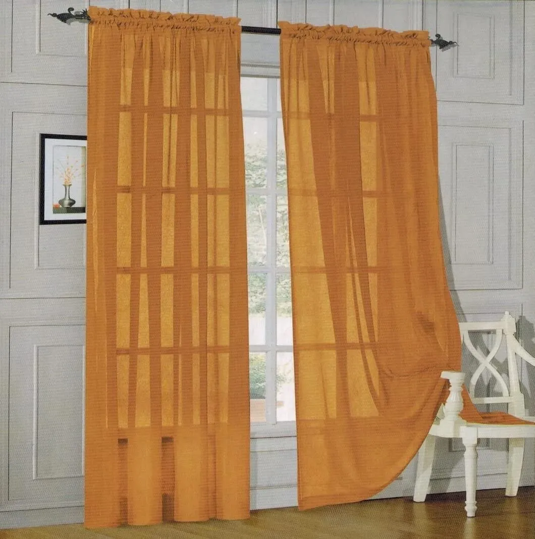 Window Curtains 2-Piece Sheer Panel with 2 inch Rod Pocket
