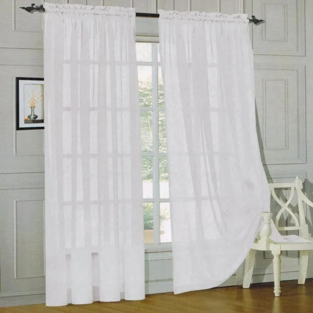 Window Curtains 2-Piece Sheer Panel with 2 inch Rod Pocket