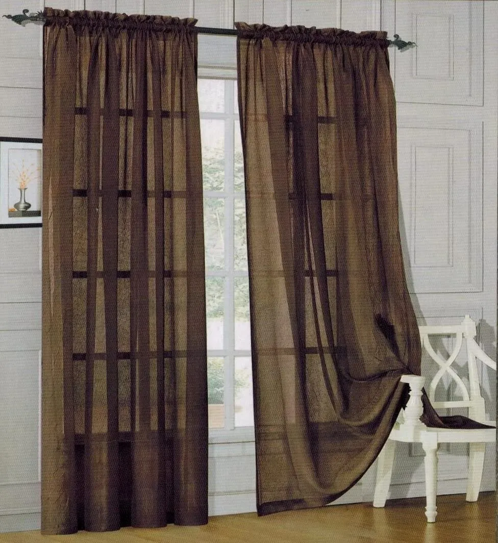 Window Curtains 2-Piece Sheer Panel with 2 inch Rod Pocket