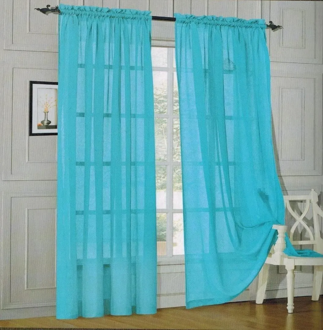 Window Curtains 2-Piece Sheer Panel with 2 inch Rod Pocket