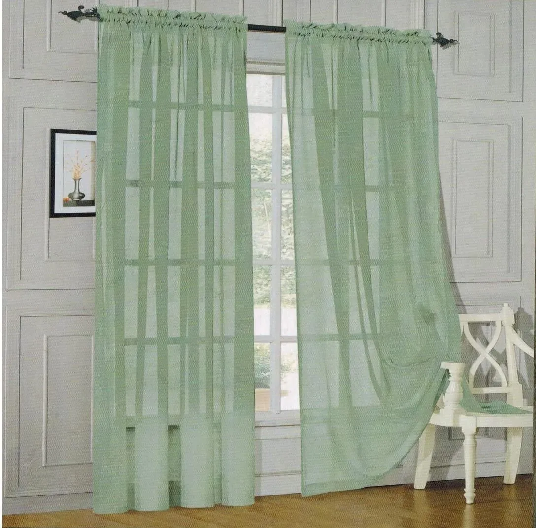 Window Curtains 2-Piece Sheer Panel with 2 inch Rod Pocket