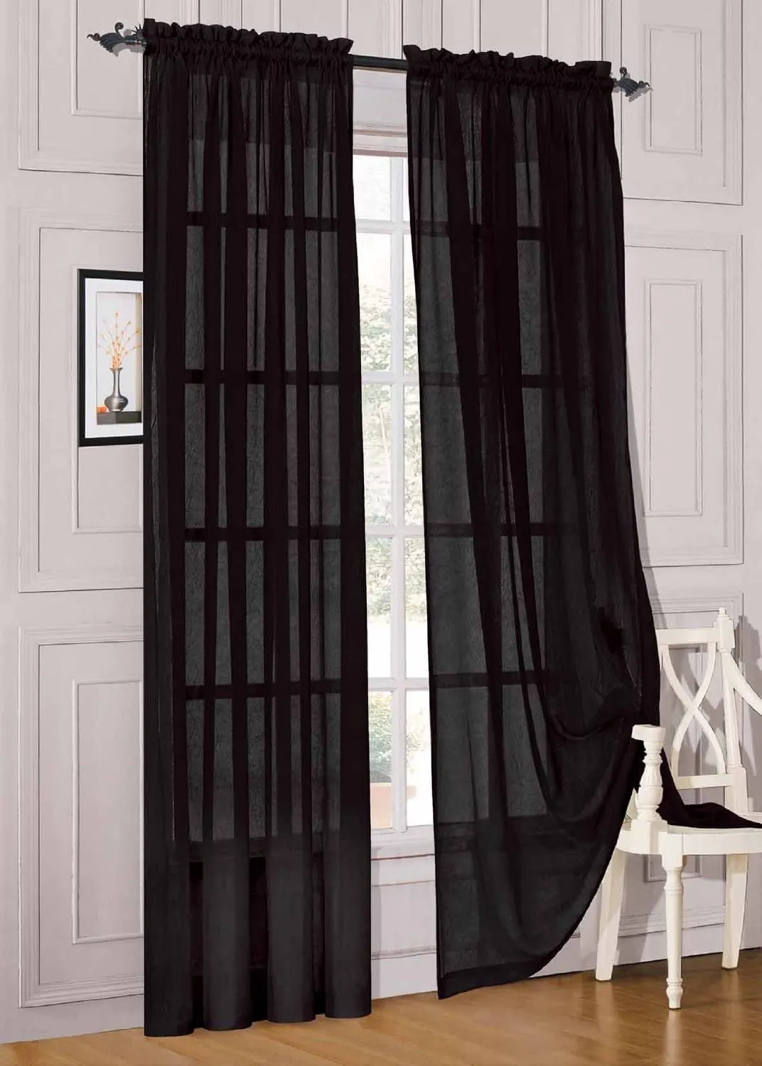 Window Curtains 2-Piece Sheer Panel with 2 inch Rod Pocket