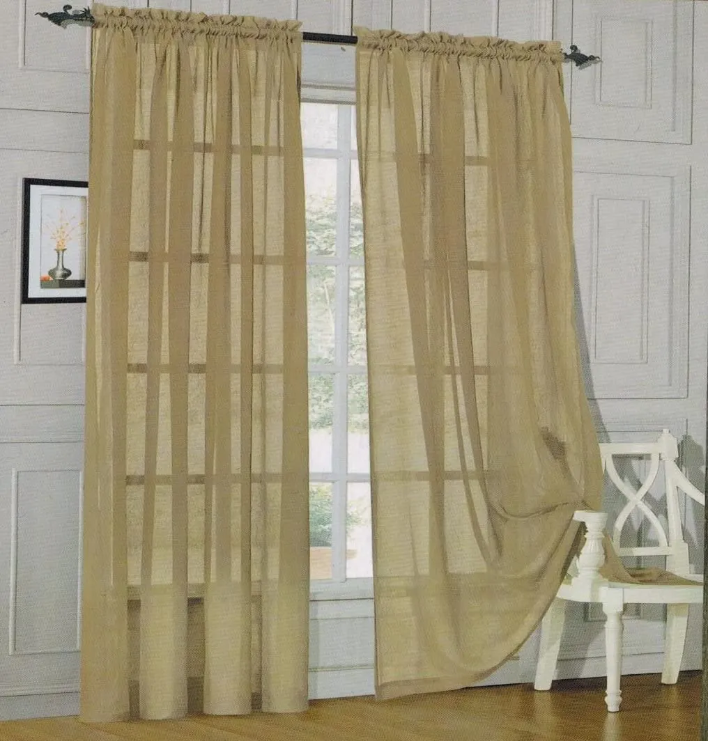 Window Curtains 2-Piece Sheer Panel with 2 inch Rod Pocket