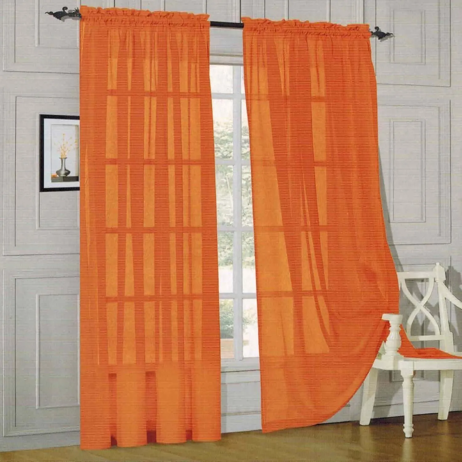 Window Curtains 2-Piece Sheer Panel with 2 inch Rod Pocket
